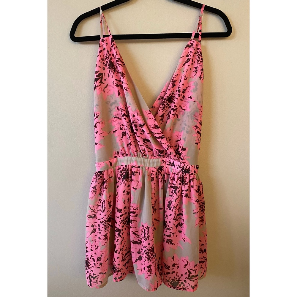 Neon Pink & Beige Floral Romper